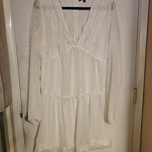 Lulu's Ivory Lace-Trim Mini Dress